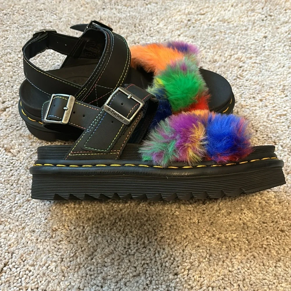 Dr Martens Voss II Fluffy Black/Rainbow Sandals Womens 38 - Picture 4 of 5